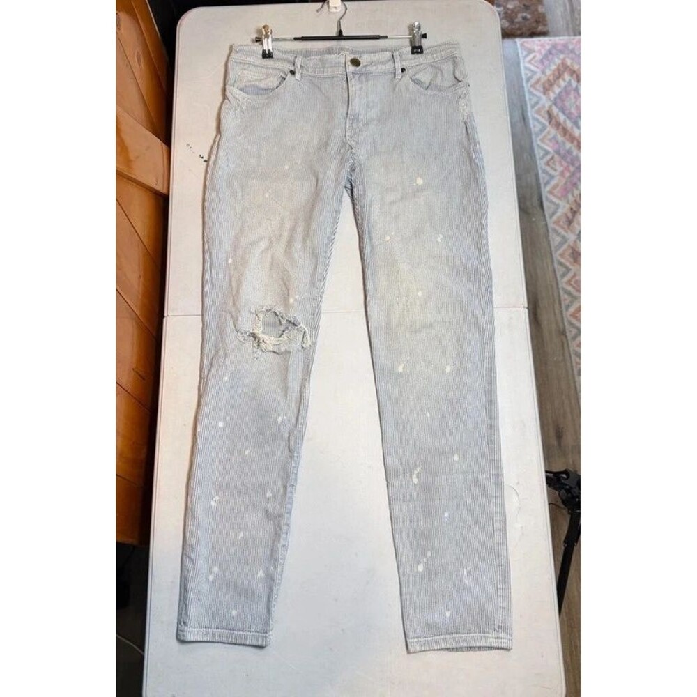 Railroad Stripe Distressed Painter Jeans Size 28/6 Unique Workwear Denim